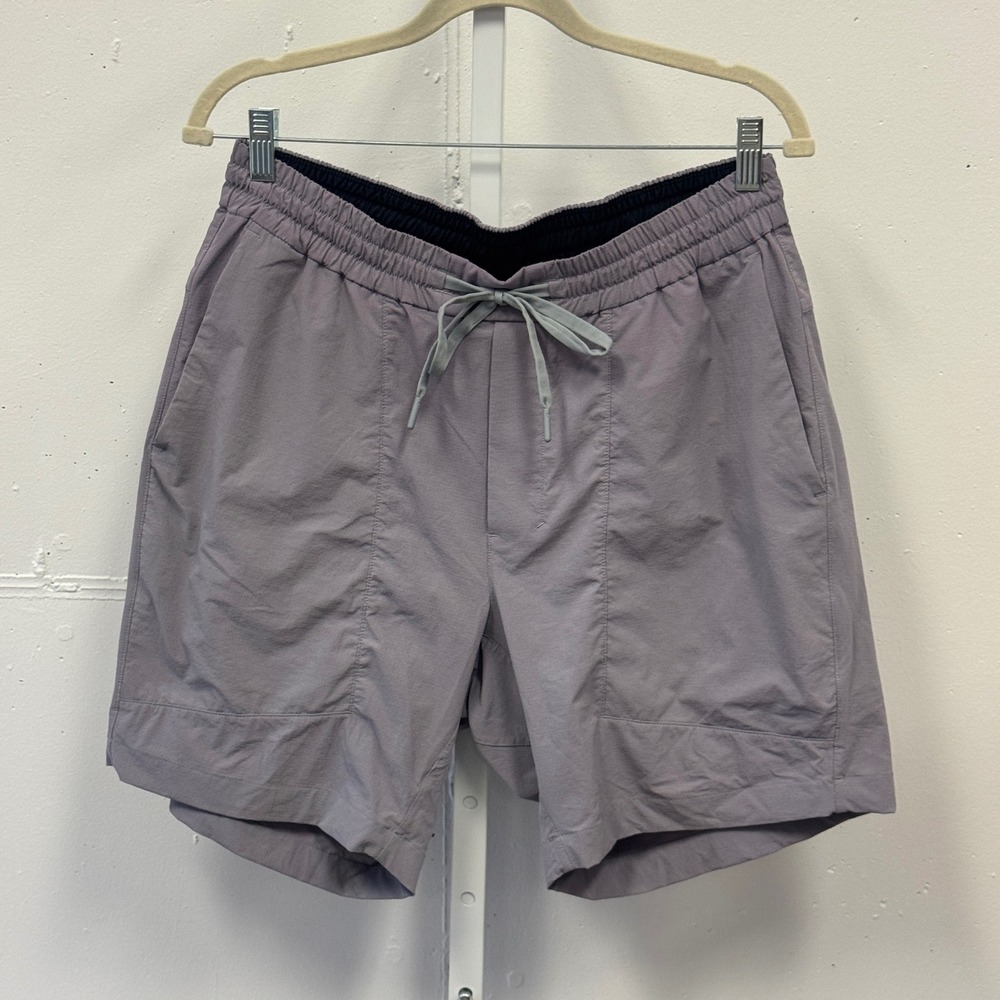 Lululemon Lab Mens M7ARQS Grey Purple Ripstop Drawstring Athletic Shorts Size L